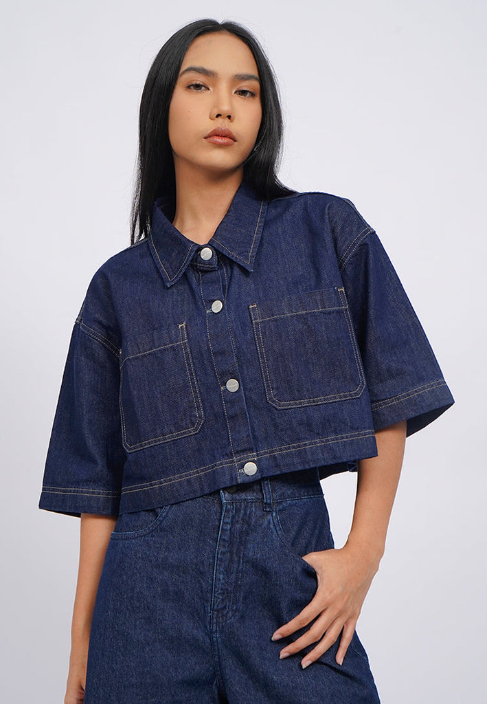Regular Fit Crop Shirt Denim