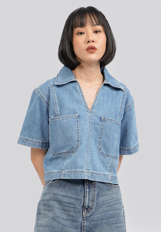 Regular Fit Crop Shirt Denim