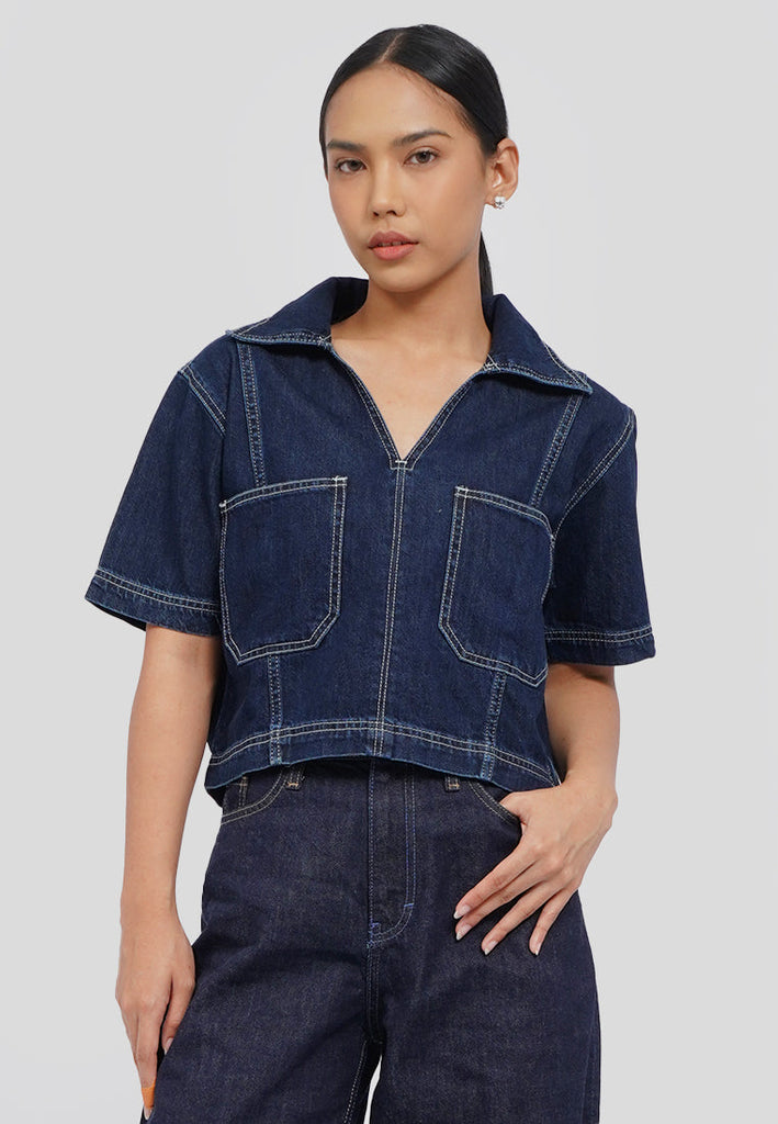 Reguler Crop Shirt Denim Dark Blue