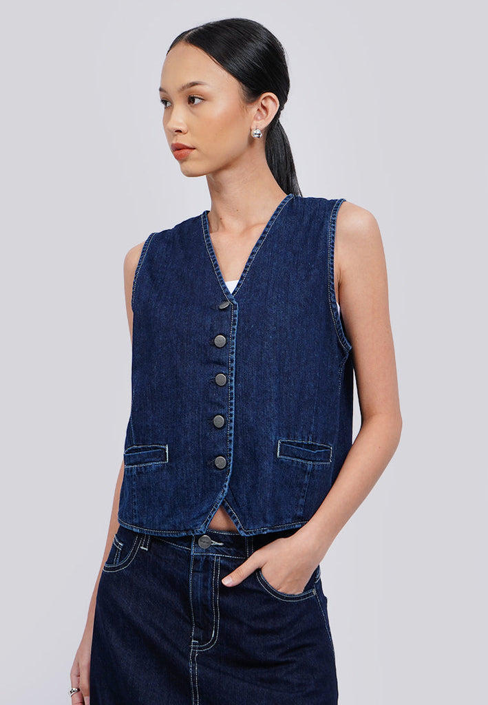 Slim Denim Vest Dark Blue