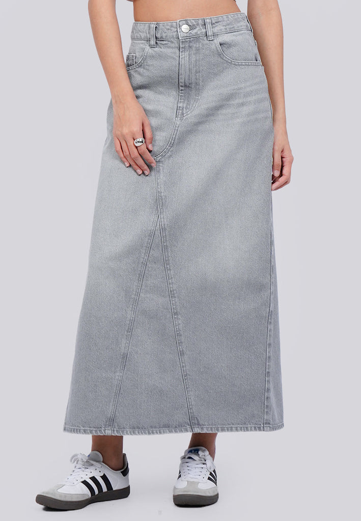 Denim Maxi Skirt With Slit