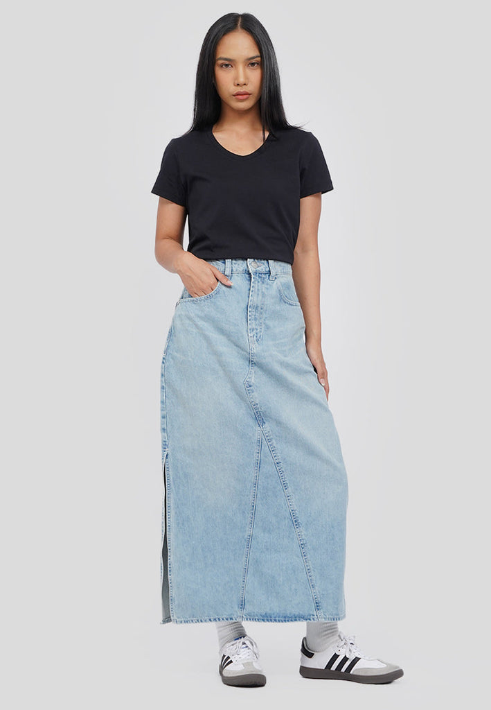 Denim Maxi Skirt Medium Blue