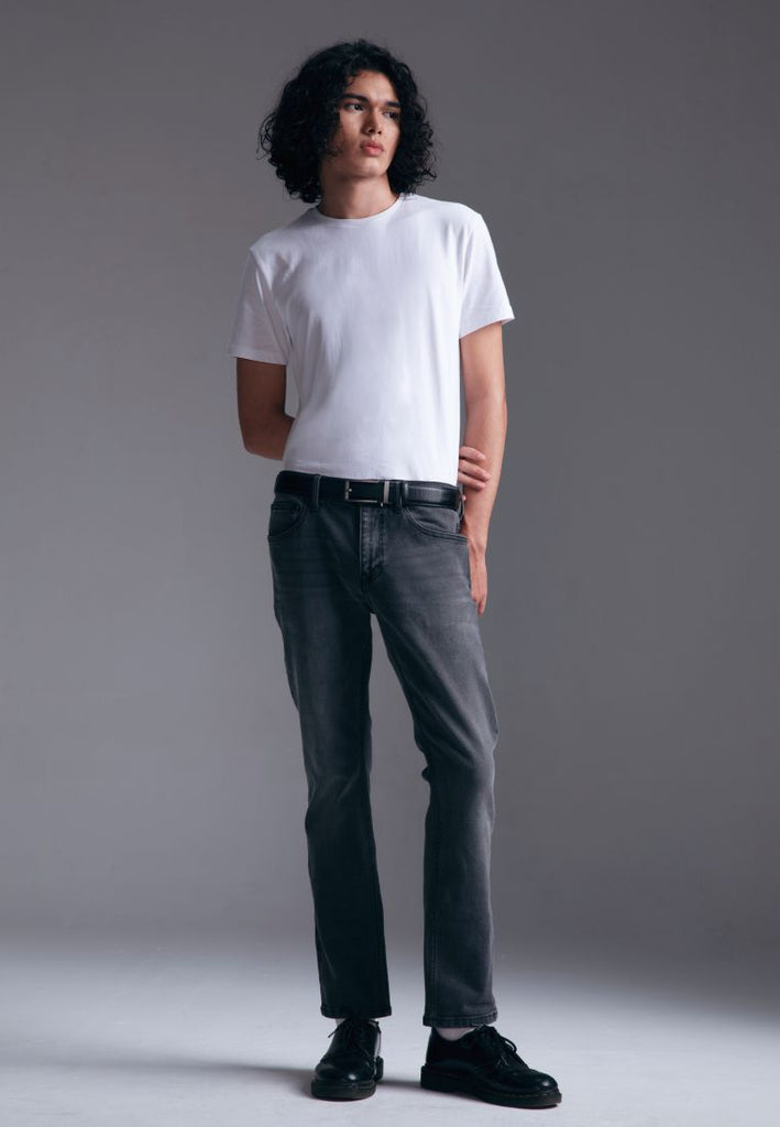 Slim Tapered Denim Pants Dark Grey