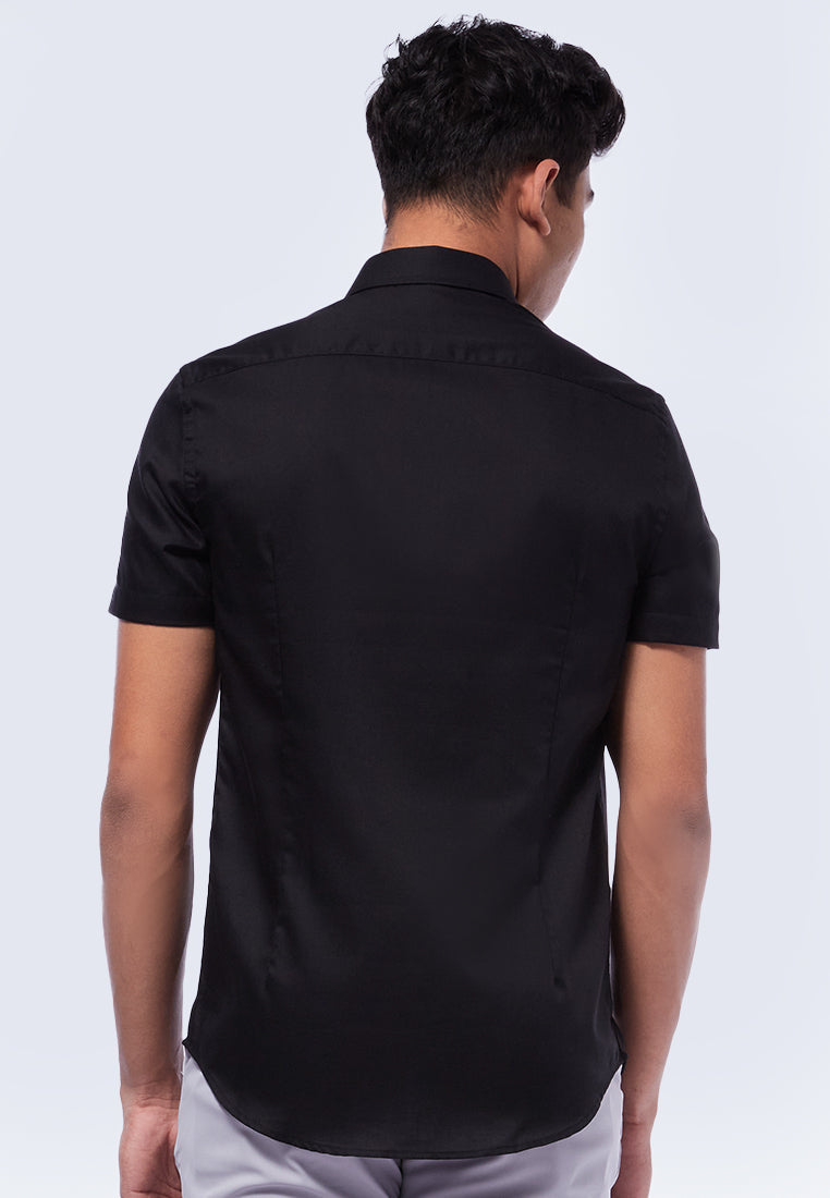 Black slim fit sales short sleeve shirt