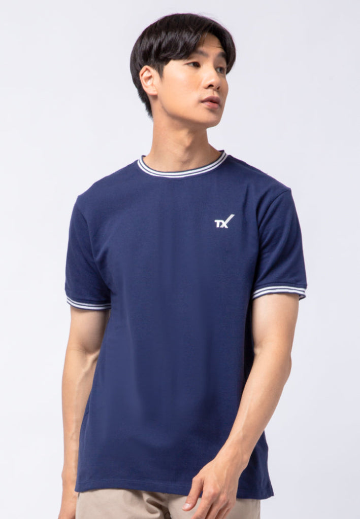 Short Sleeve T-shirt with Stripe Neck