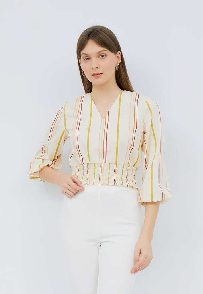 Puff Sleeve Printed Crop Blouse