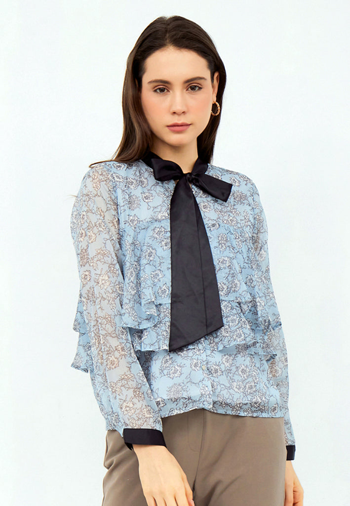 Printed Blouse with Bow Details