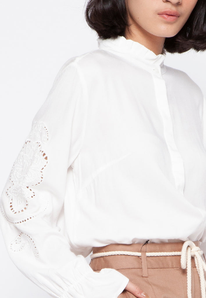 Blouse with Embroidered Sleevess