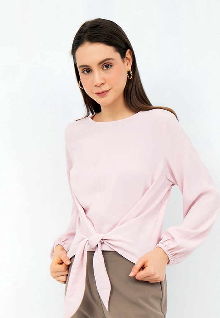 Long Sleeve Blouse with Tied Front