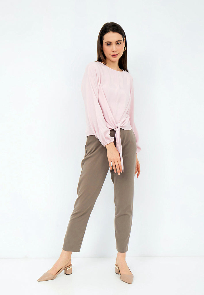 Long Sleeve Blouse with Tied Front