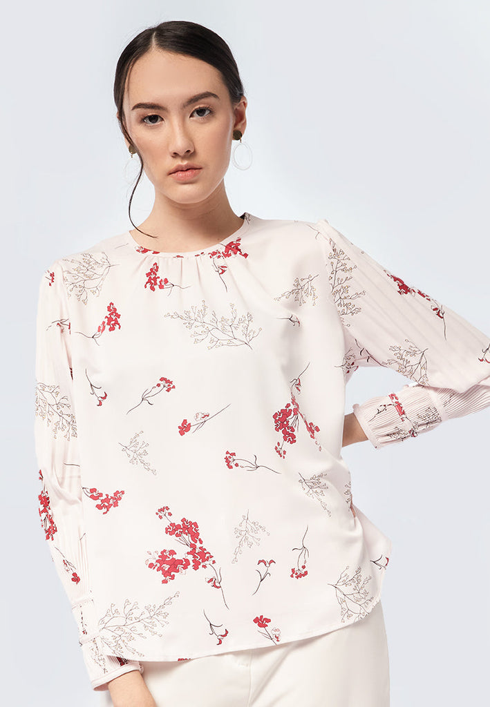Ruched Neck Long Sleeve Blouse