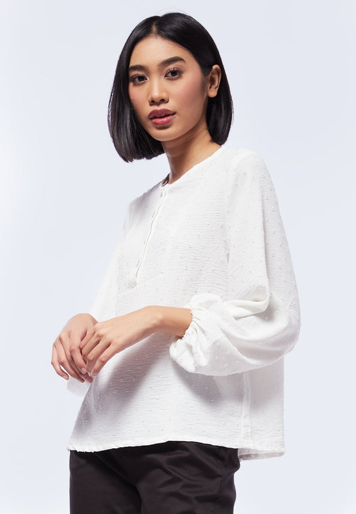 Balloon Sleeve Round Neck Blouse