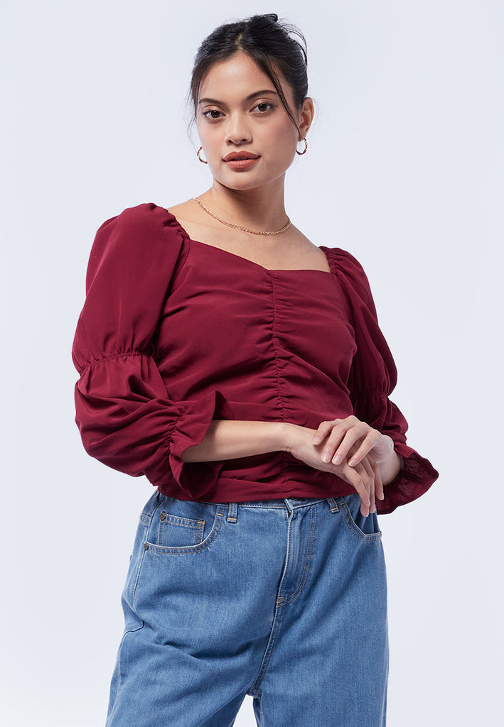 Shirred Puff Sleeves Blouse