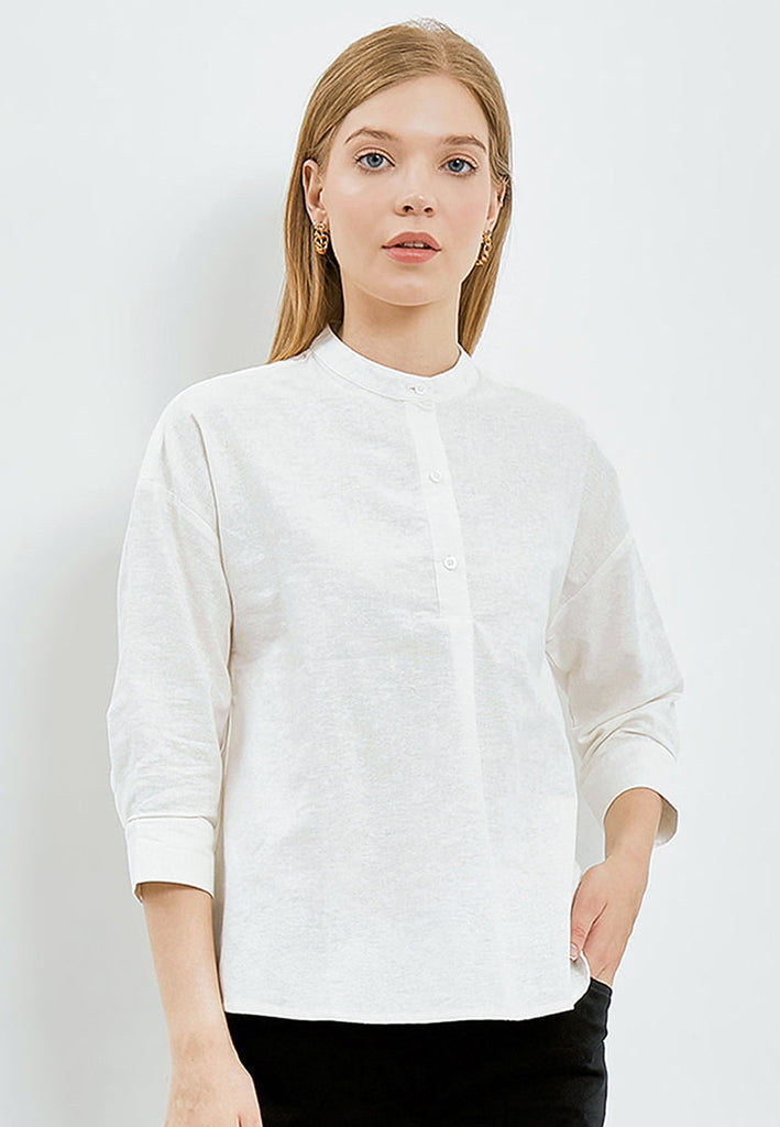 Pleated Front Henley Blouse