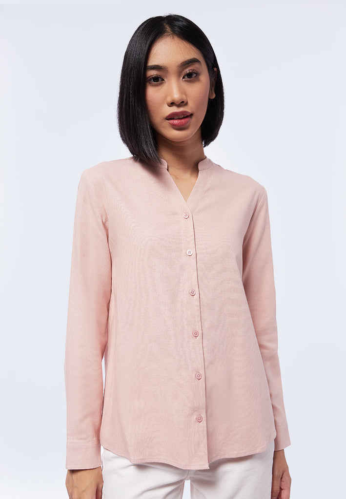 V-Neck Mandarin Collar Blouse