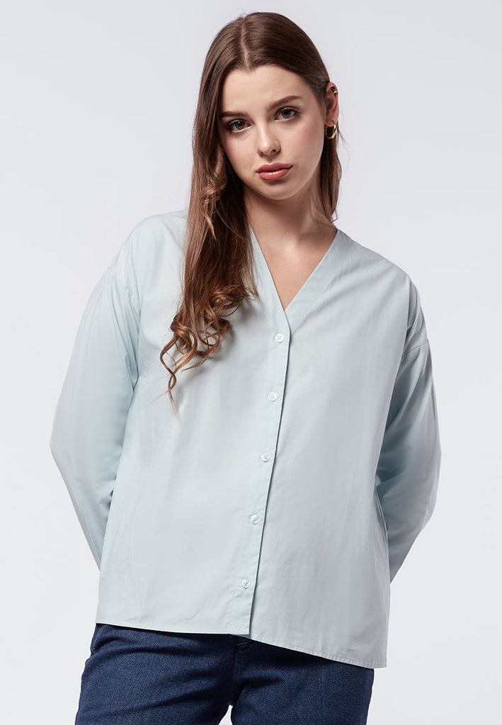 Collarless Long Sleeve Relax Blouse