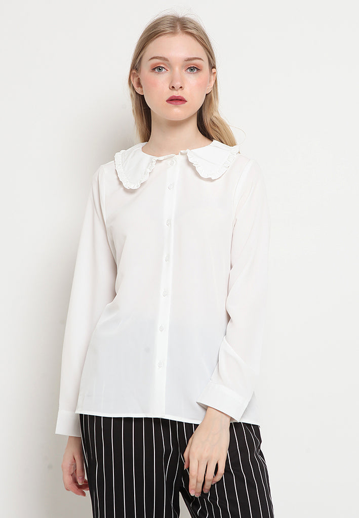 Wide Collar Long Sleeve Blouse