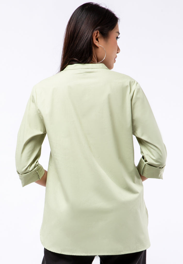 Folded Long Sleeve Blouse with Pocket
