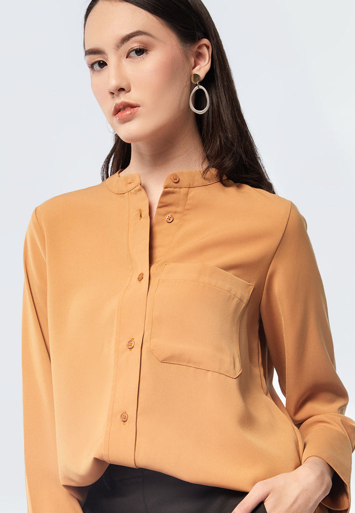 Mandarin Collar Long Sleeve Blouse