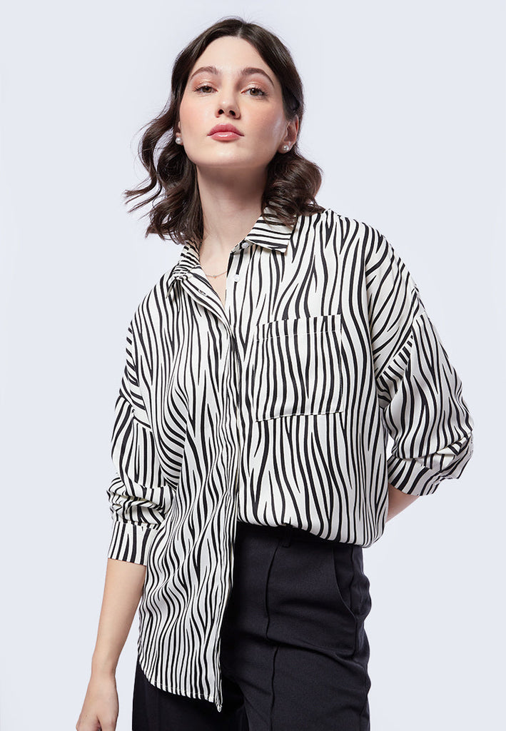 Oversize Printed Long Sleeve Blouse
