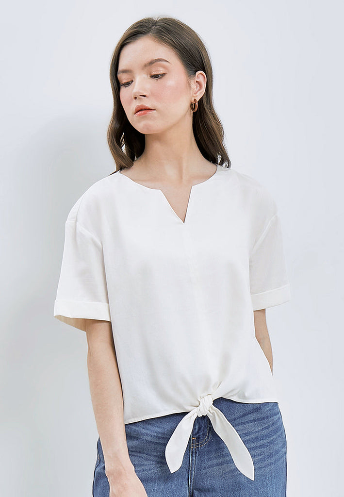 Short Sleeve Blouse with Front Knot