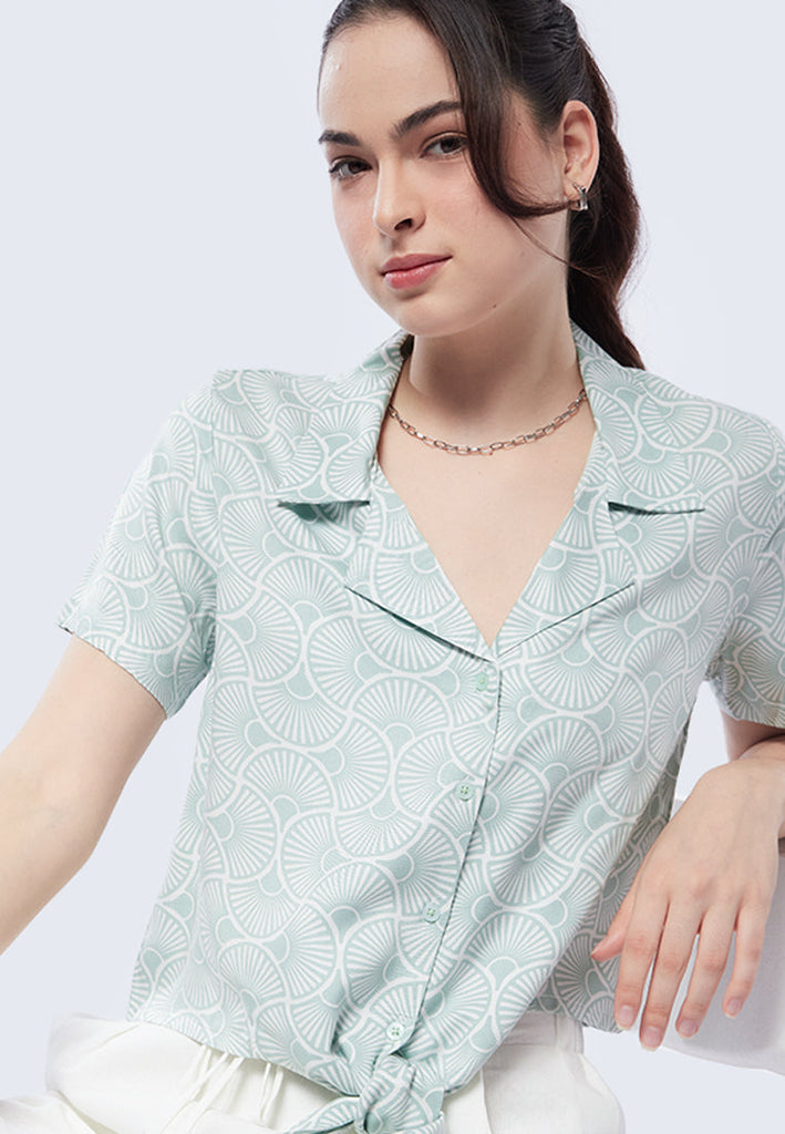 Printed Tie Front Blouse