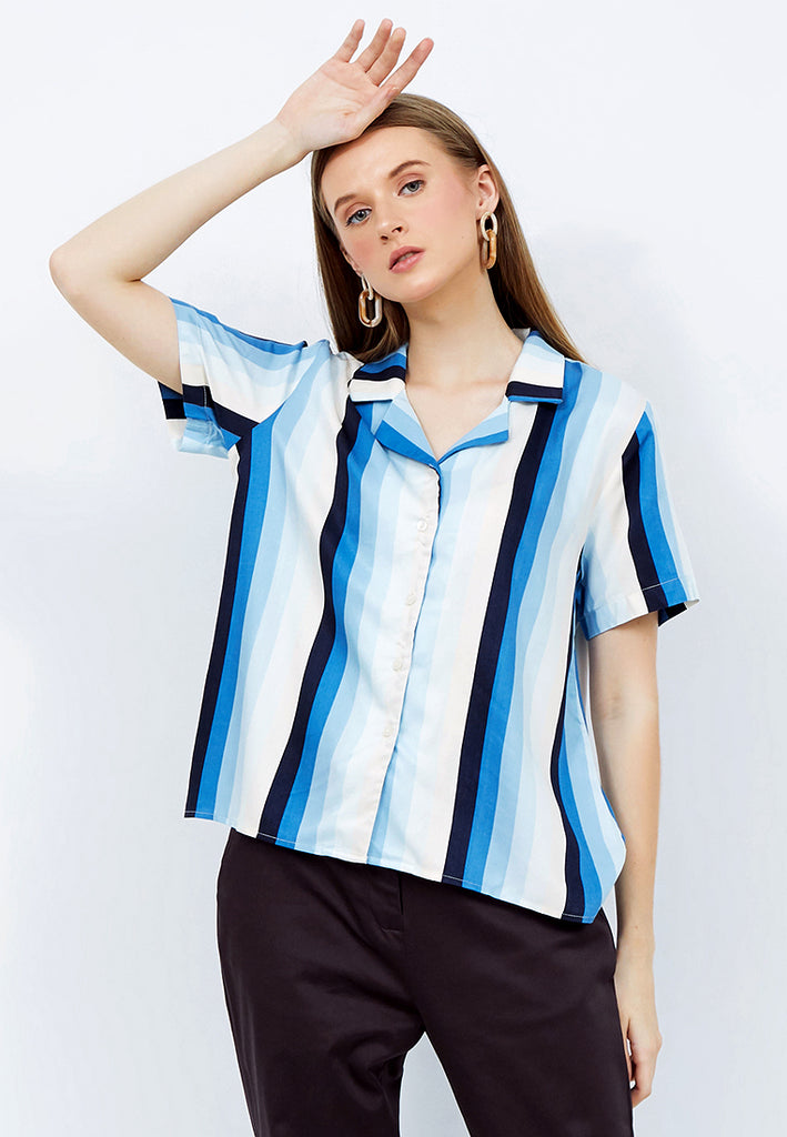 Short Sleeve Blouse with Camp Collar