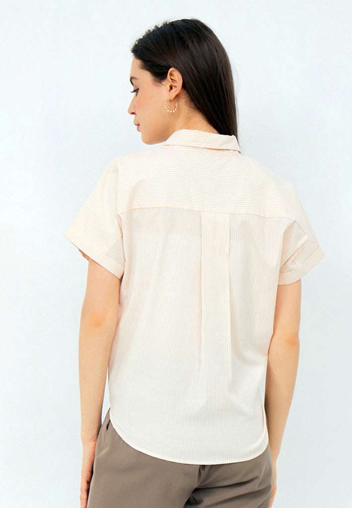 Short Sleeve Blouse with Front Drawstring