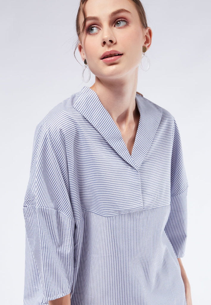 Stripes Blouse with Wide Collar
