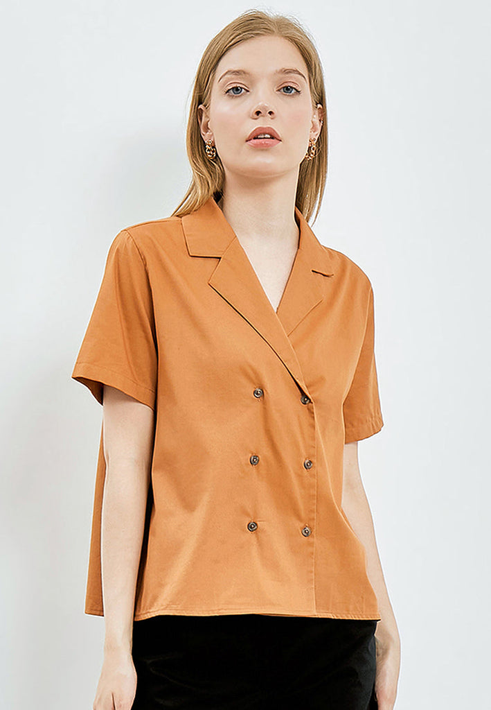 Pajamas Collar Short Sleeve Blouse