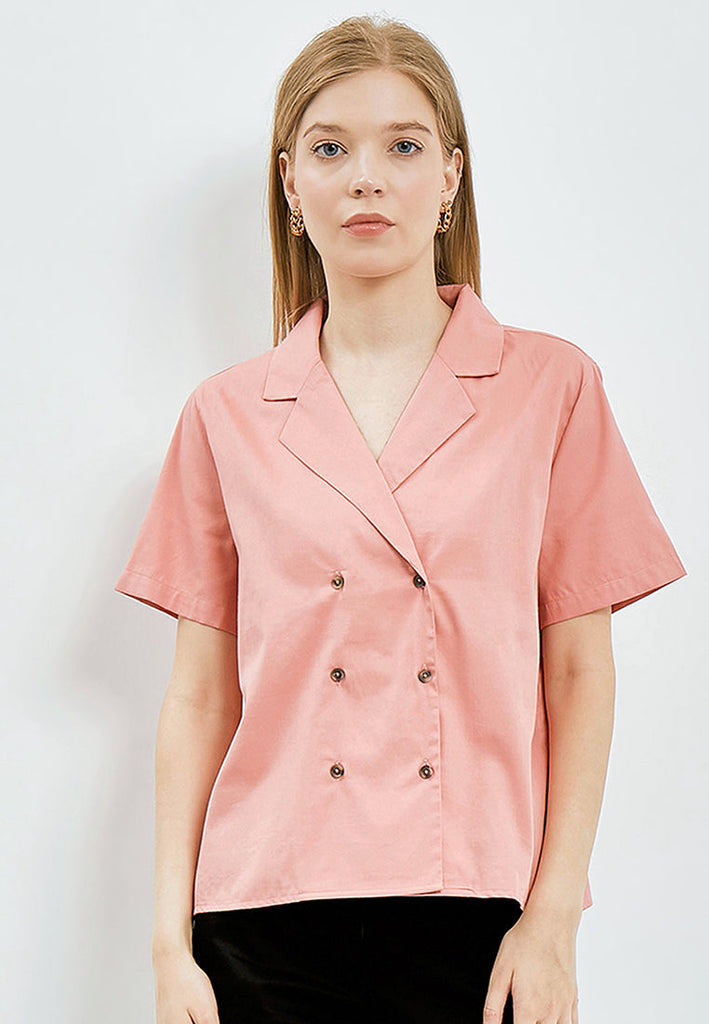 Pajamas Collar Short Sleeve Blouse