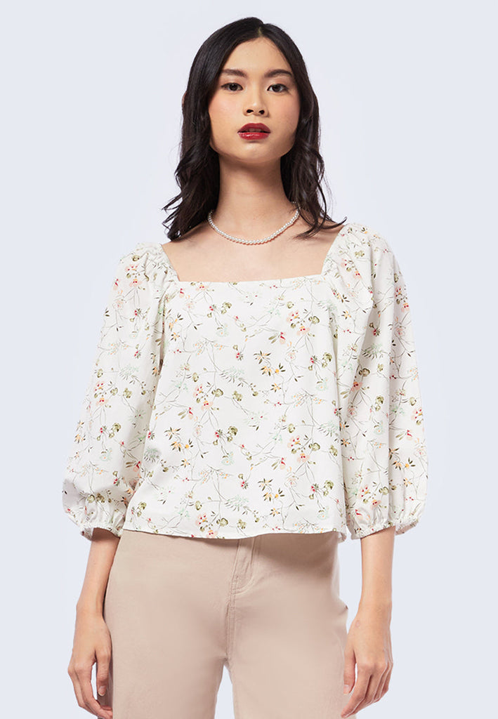 Square Neck Puff Sleeves Top
