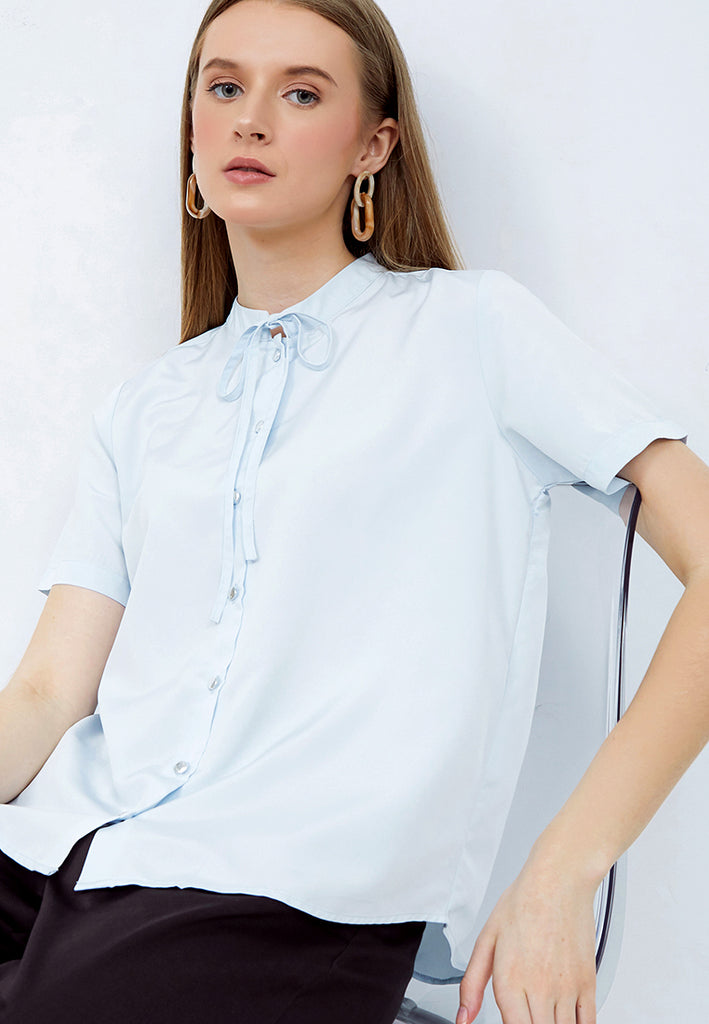 Chinese Collar Short Sleeve Blouse