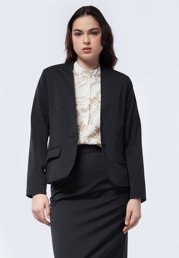 Non Lapel Basic Fitted Blazer