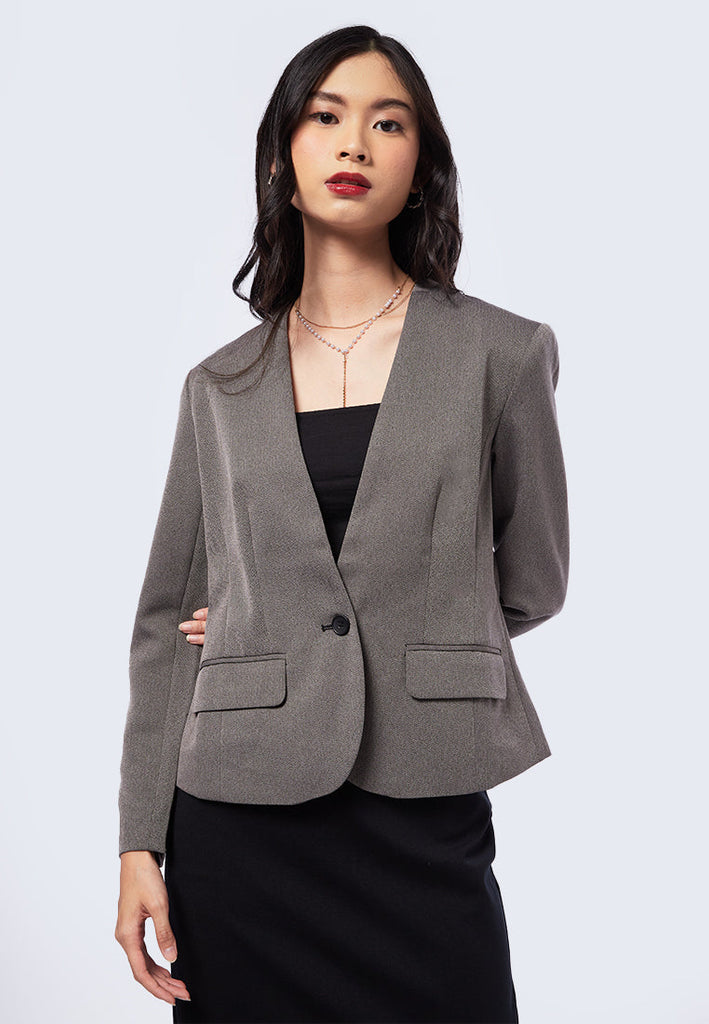 Long Sleeve Herringbone Blazer