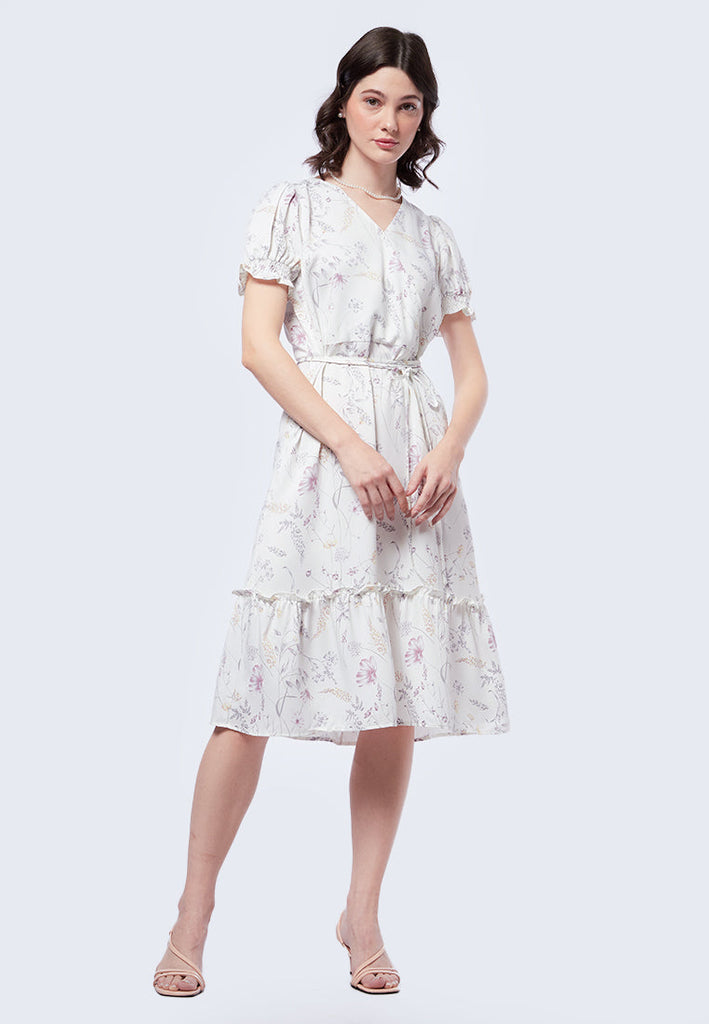 Printed Wrap Midi Dress