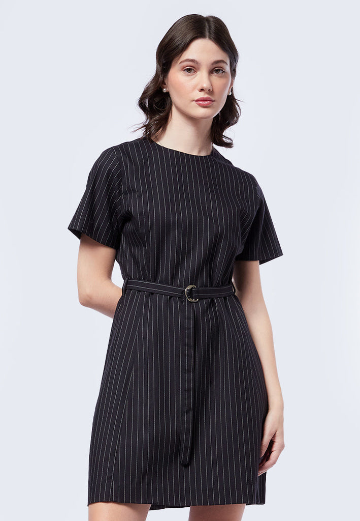 Pin-Stripes Short Sleeve Mini Dress