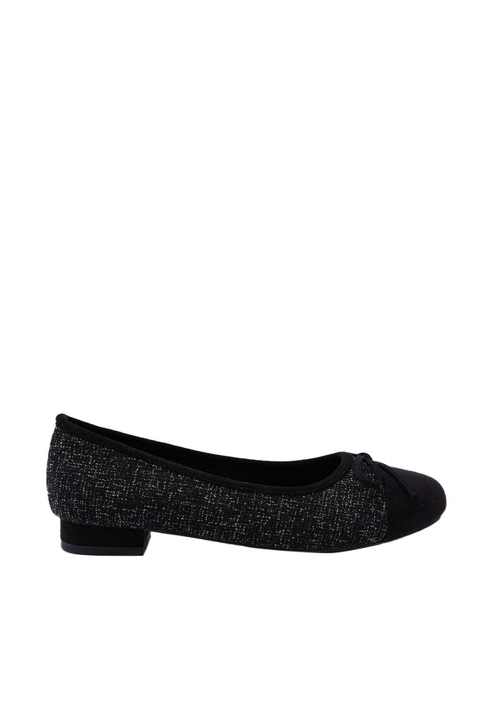 Black Tweed Ballerina Flat Shoes