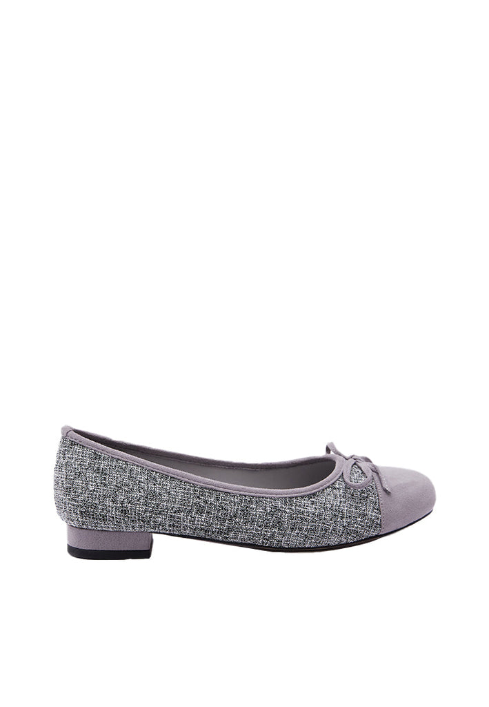 Grey Tweed Ballerina Flat Shoes