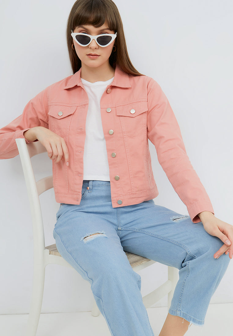 Buy XPOSE Women Peach-Coloured Solid Denim Jacket at Amazon.in
