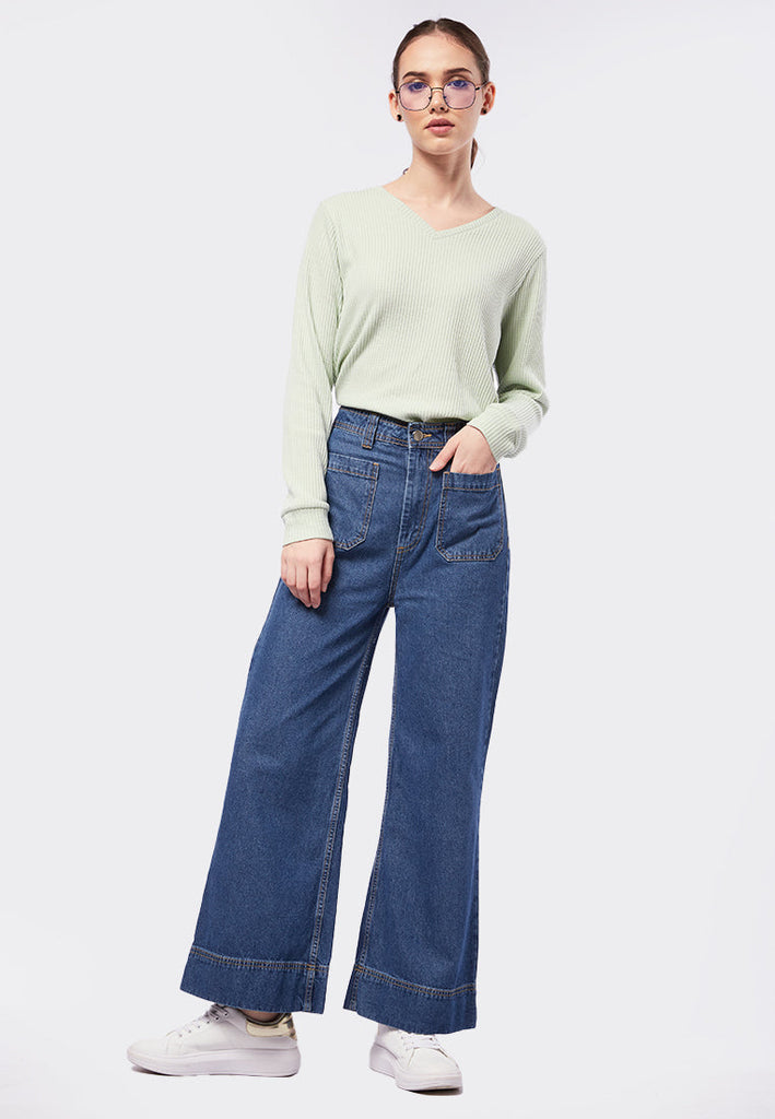 Flare Denim Pants with Patch Pocket