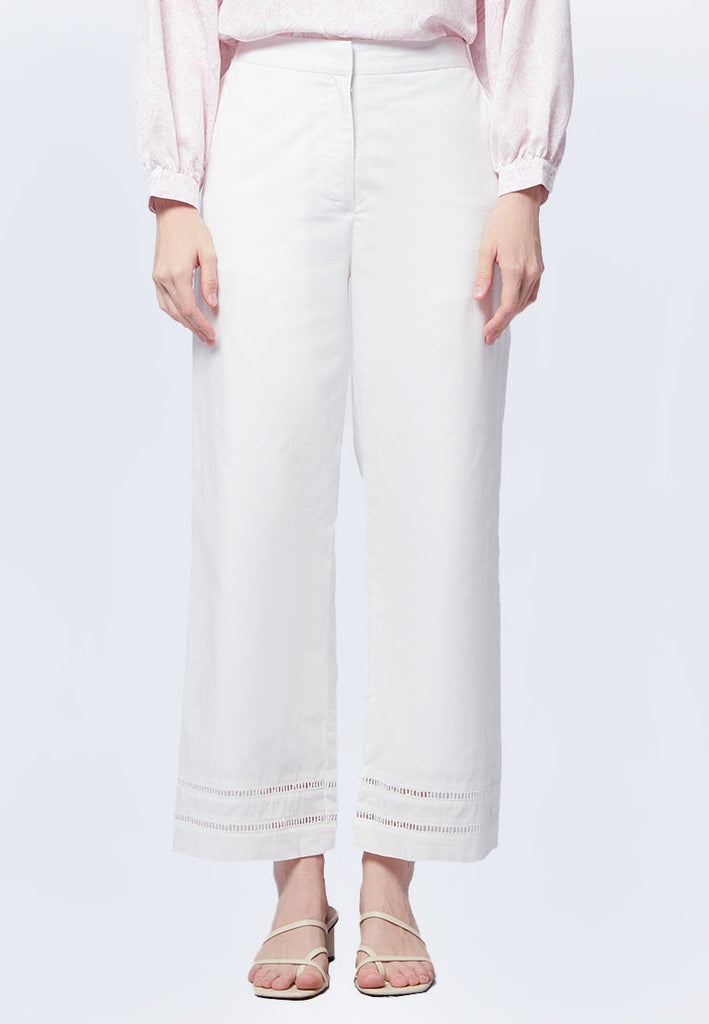 Straight Cut Pants with Lace Trim