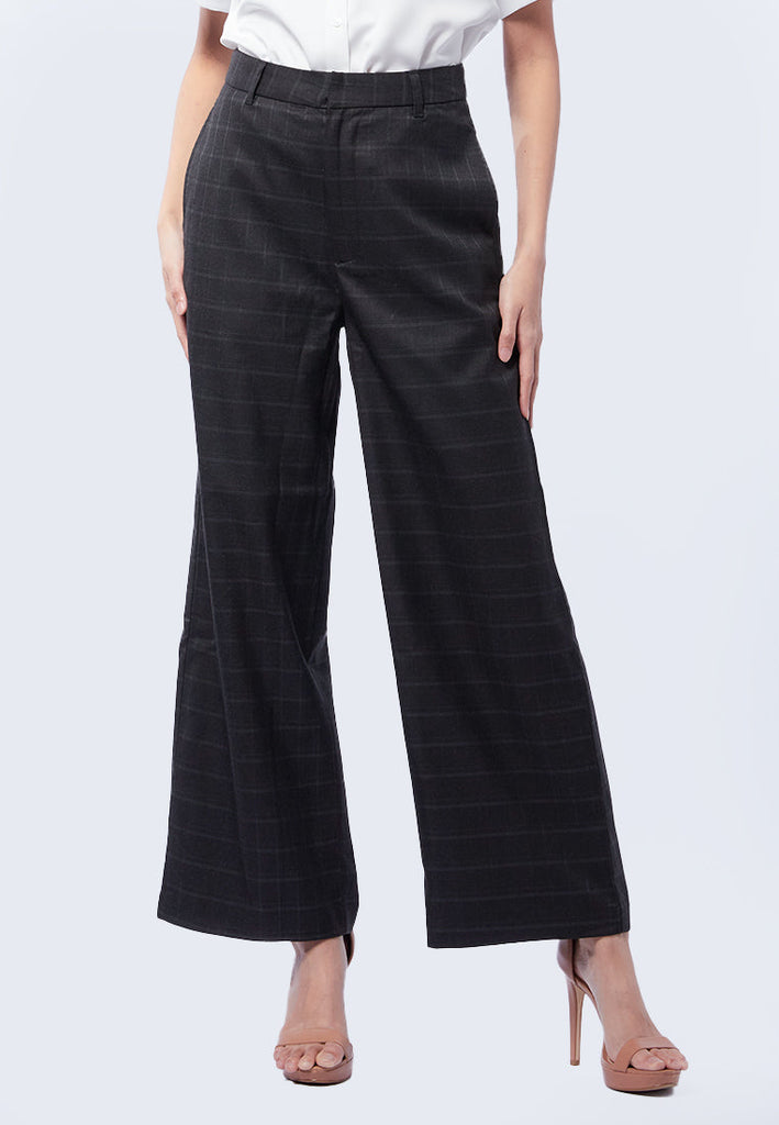 Wide Leg Checked Trousers