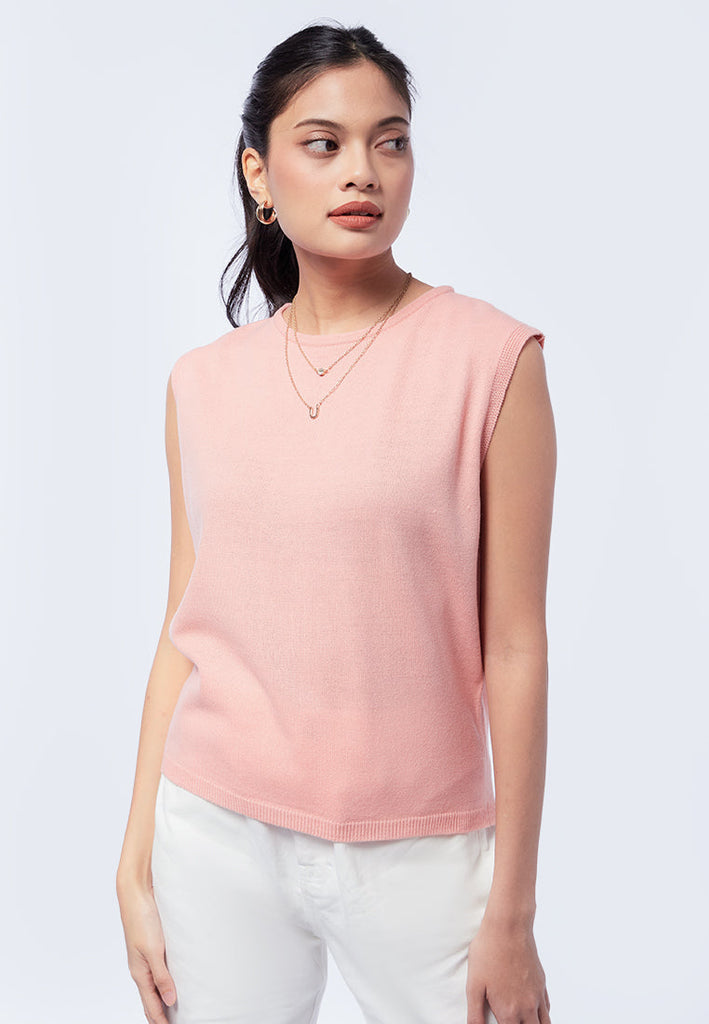 Sleeveless Knit Top with Back Ribbon