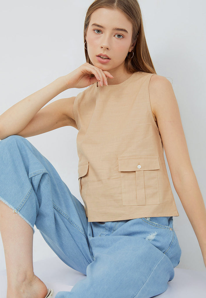 Sleeveless Top with Front Pocket