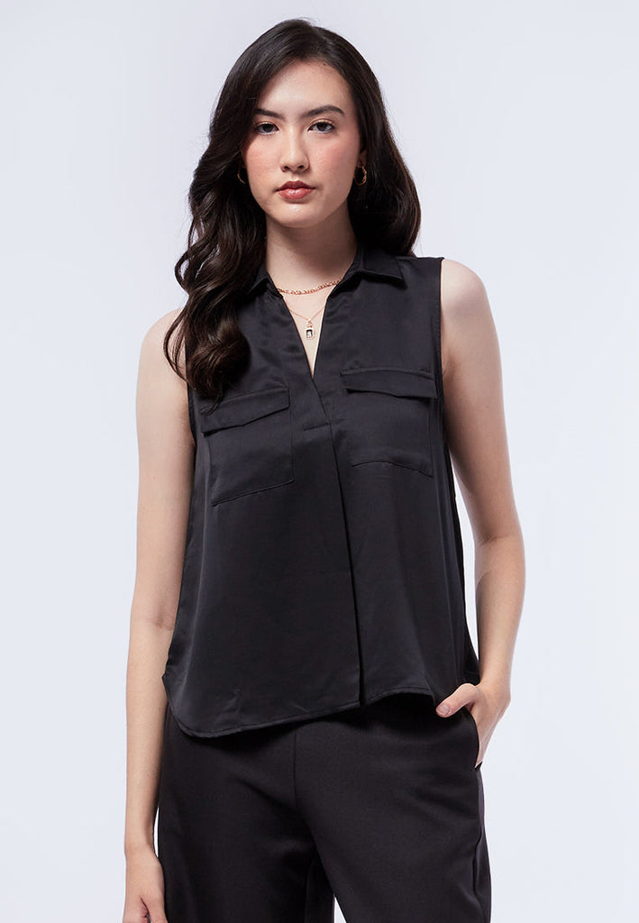 Sleeveless Blouse with Patch Pocket
