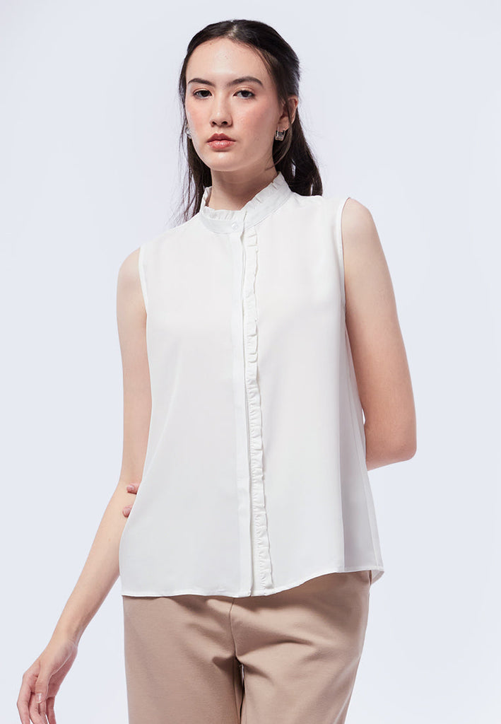 Sleeveless Blouse with Ruffle Details