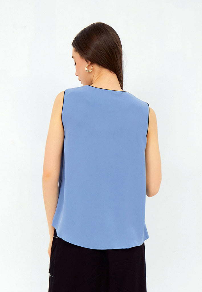 Sleeveless Blouse with Contrast Piping