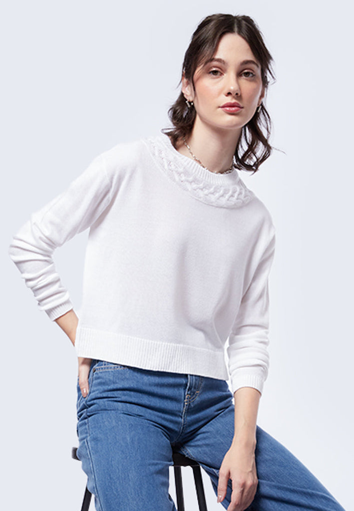Neckline Cable Knit Sweater