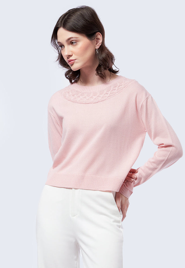 Neckline Cable Knit Sweater